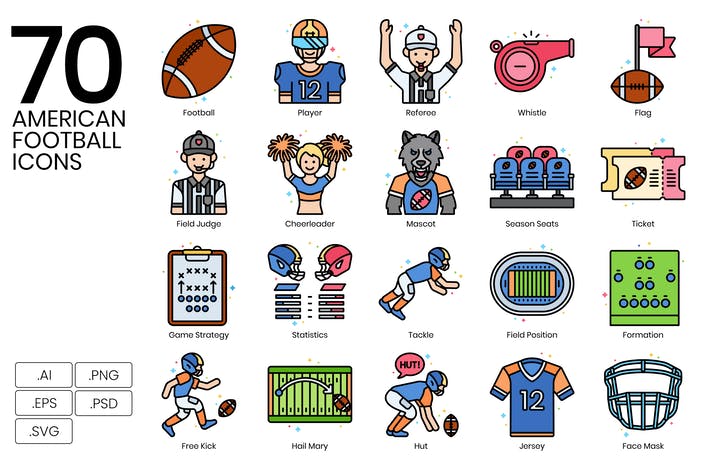 70 American Football Icons | Vivid Series