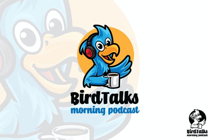 Blue Bird Cartoon Vector Logo Mascot