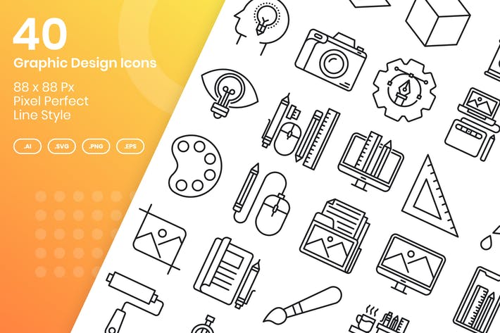 40 Graphic Design Icons Set - Line