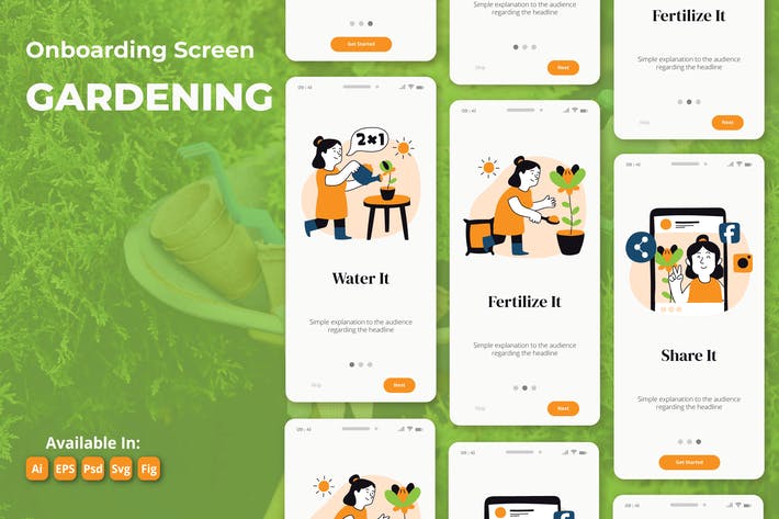 Gardening and Plant based app onboarding screens