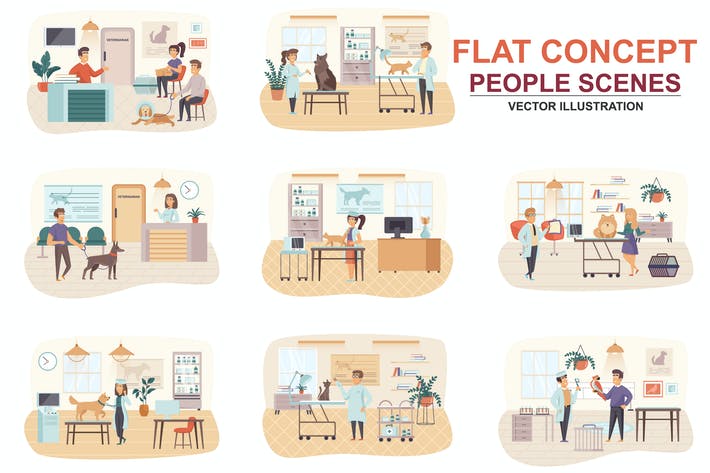 Collection Veterinary Flat Concept People Scenes