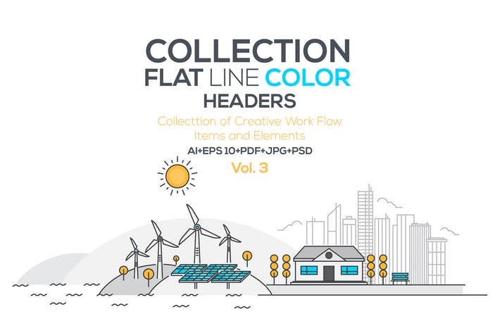 Set of Flat Line Color Banners