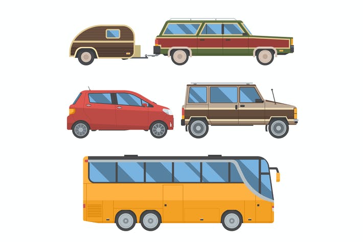Auto Trip Transport and Travel Vehicles Set