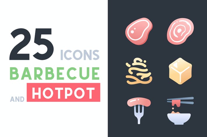 25 Barbecue and Hotpot icon set