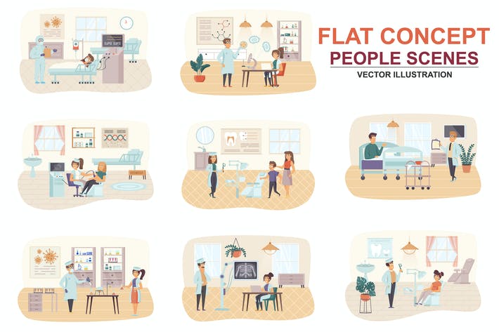 Collection Medical Care Flat Concept People Scenes