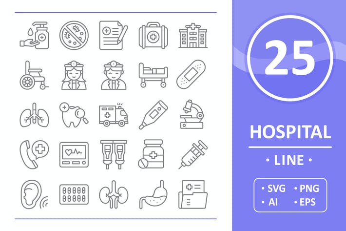 25 Hospital Icons - Line