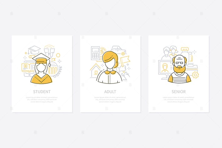 Human age - line design style conceptual banners