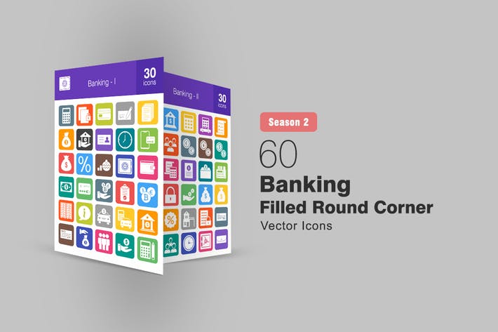 60 Banking Filled Round Corner Icons Season II