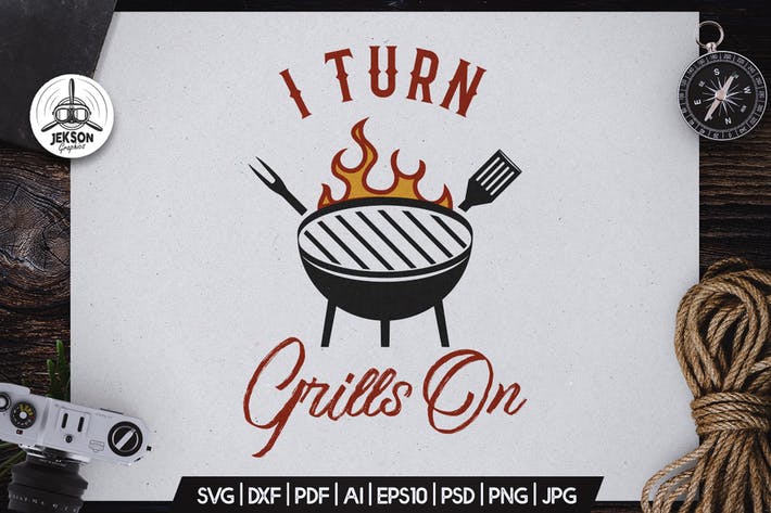 Turn Grill On BBQ Logo Design Retro Vector Badge