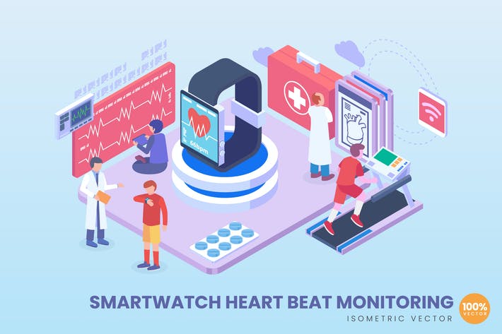 Isometric Smart Watch Heartbeat Monitoring Concept