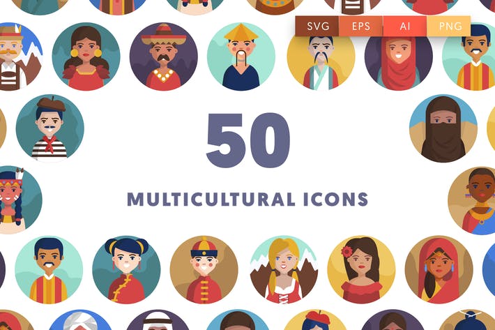 50 Multicultural National People Icons