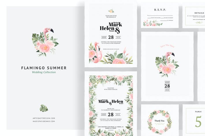 Flamingo Summer Wedding Invitations