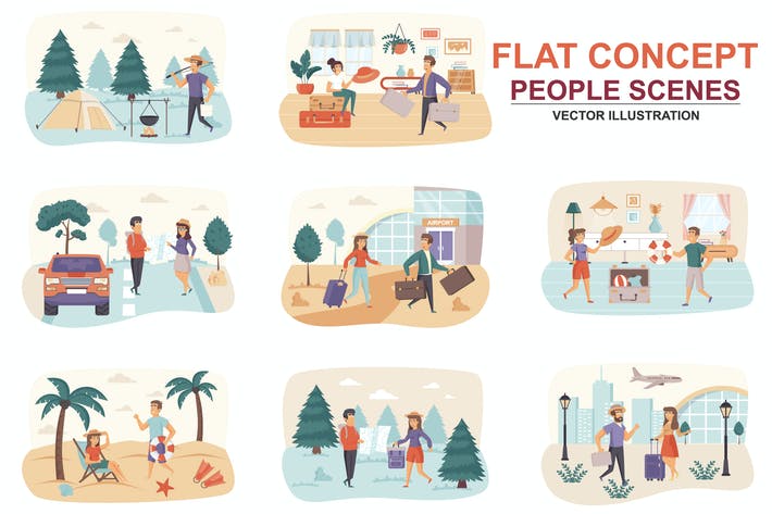 Collection Travel Flat Concept People Scenes