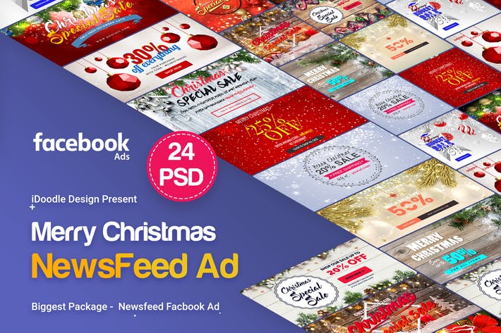 Merry Christmas NewsFeed Banners Ad - 24PSD