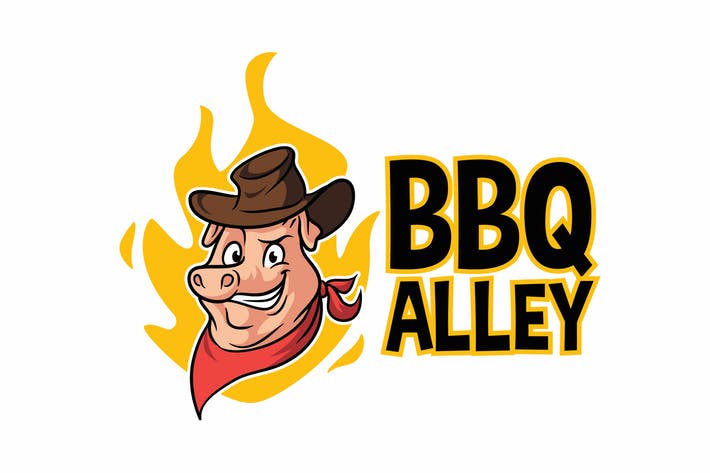 BBQ Alley - Barbecue Pig Character Mascot Logo