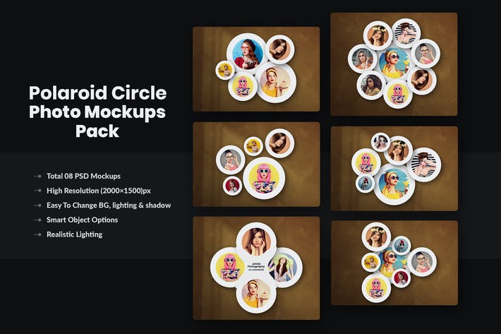 Polaroid Circle Photo Mockups Pack