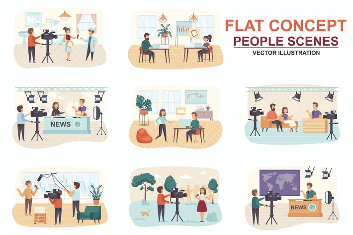 Collection Journalism Flat Concept People Scenes