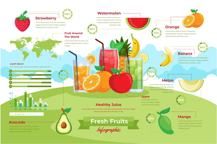 Fresh Fruit Infographic PSD and AI Vector Template