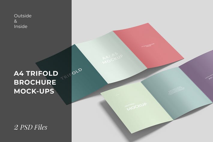 Outside and Inside of A4 Trifold Brochure Mockups
