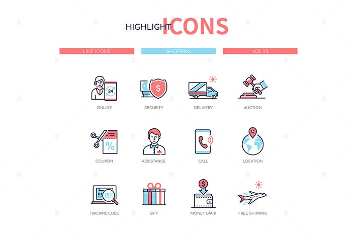 Shopping concept - line design style icons set
