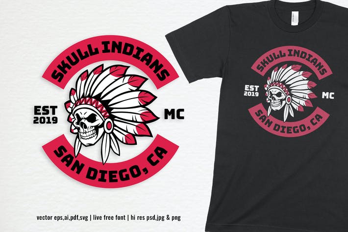 skull chief indian motorcycle club style logo