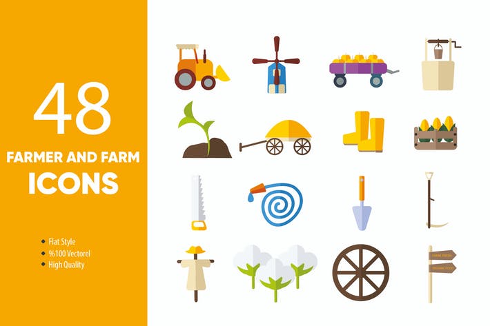 Farmer and Farm Icons Set