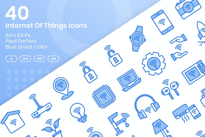 40 Internet Of Things Icons - Blue Lineal Color
