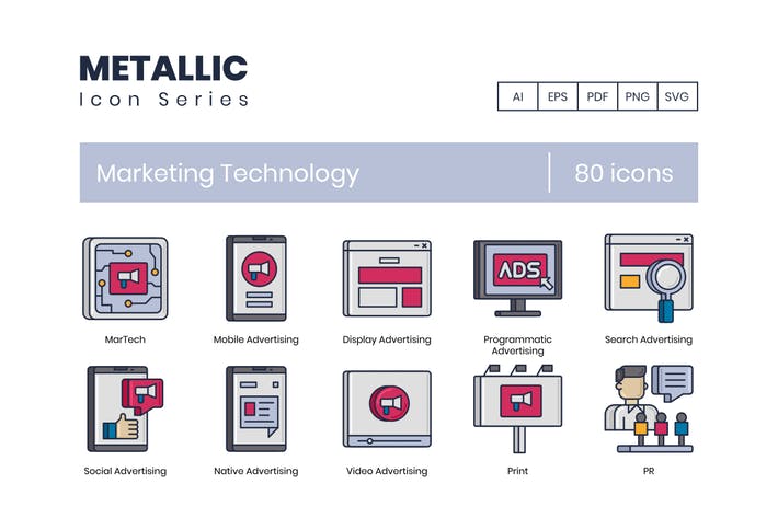80 Marketing Technology Line Icons