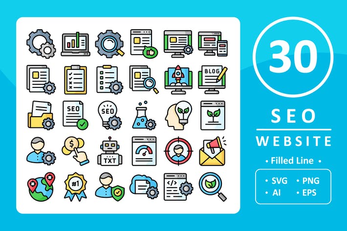 30 Seo & Website Icons - Filled Line