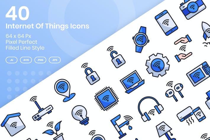 40 Internet Of Things Icons Set - Filled Line