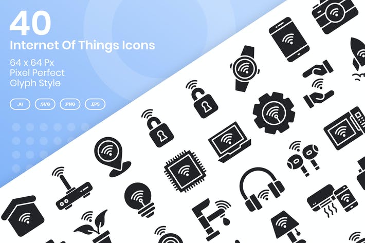 40 Internet Of Things Icons Set - Glyph