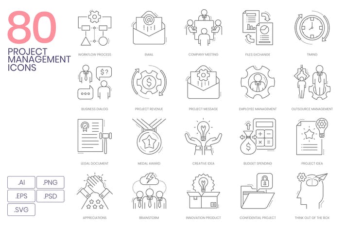 80 Project Management Line Icons