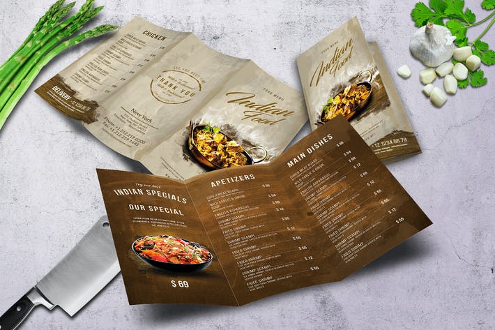 Indian A4 & US Letter Trifold Food Menu