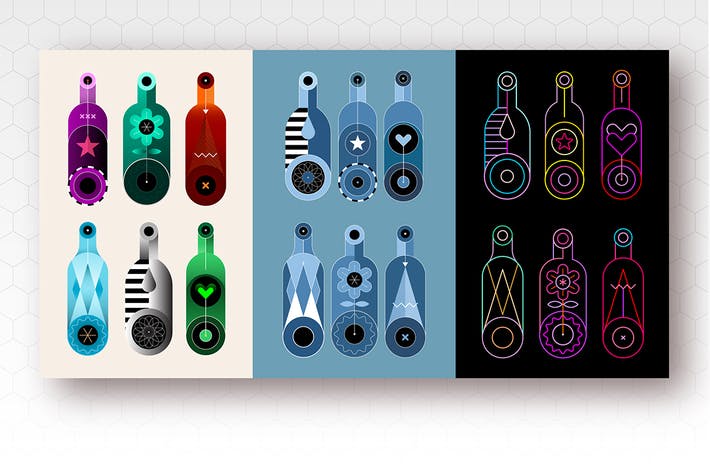 3+3 options of Wine Bottles Vector Design