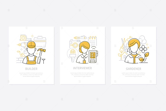 Different professions - line design style banners