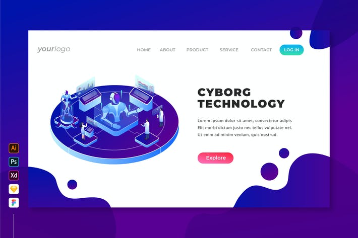 Cyborg Technology - Isometric Landing Page