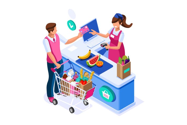 Supermarket Buyer Concept Grocery Cart