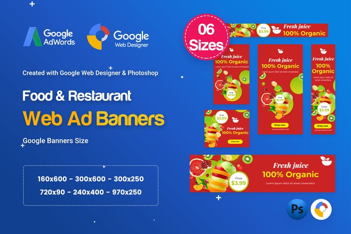 Food & Restaurant Banners HTML5 Ad D80 - GWD & PSD
