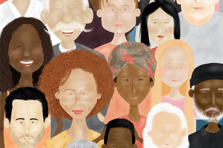 Illustration of multi-ethnic peoples faces
