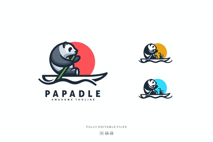 Panda Paddle Mascot Cartoon Logo