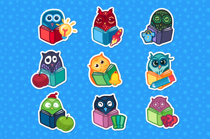 School Owls Stickers Set
