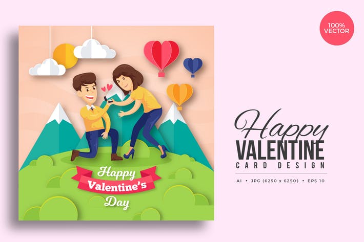 Paper Art Valentine Square Vector Card Vol.7