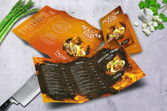 Mexican A4 US Letter Trifold Food Menu