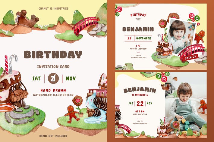 Chocolate land theme birthday invitation card