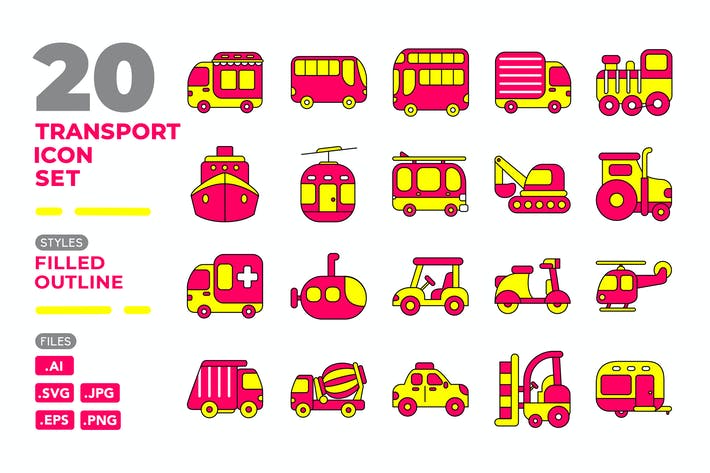 Transport Icon Set (Filled Outline)