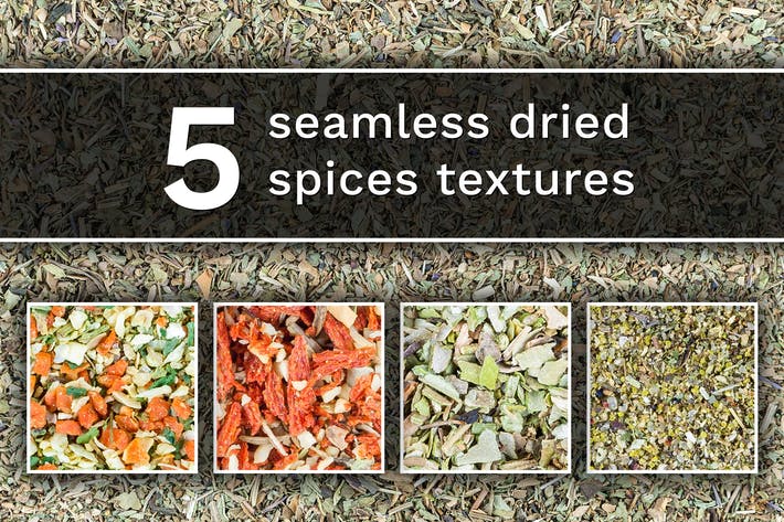 Set of 5 different dried spices texture