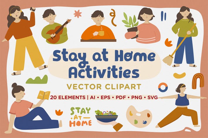 Stay at Home Activities Vector Clipart Pack