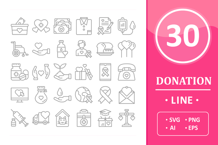 30 Donation Icons - Line