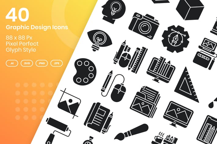 40 Graphic Design Icons Set - Glyph