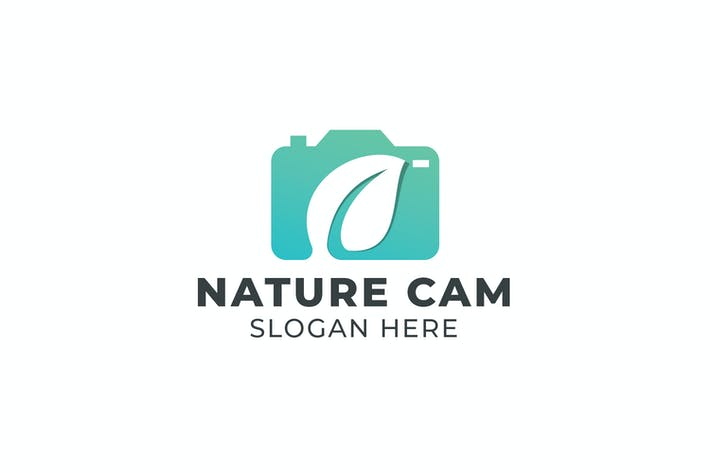 Camera and Leaf Negative Space Logo